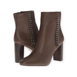 Coach Teagan Leather Ankle Boots Tobacco Brown Side Chain Sz 10